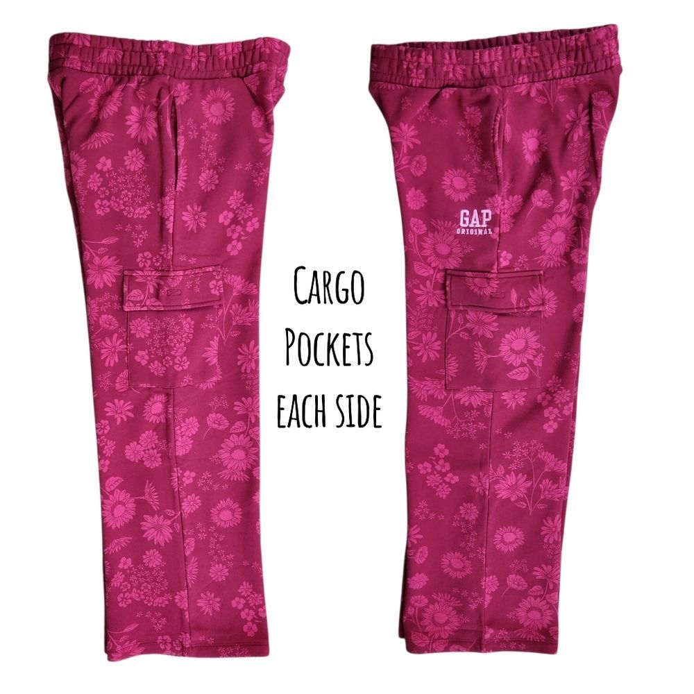 GAP Original Youth Red Pink Cozy Fleece Cargo Wide-Leg Sweatpant Size L (14/16) - Picture 4 of 11